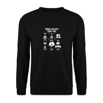 Things I Do My Spare Time Lustiger Einrad Fahrer - Unisex Pullover - Schwarz - Vorne - Alina (178cm) & Michal (187cm)