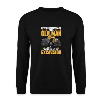 Unterschätze Niemals Einen Alten Mann Mit Bagger - Unisex Pullover - Schwarz - Vorne - Alina (178cm) & Michal (187cm)