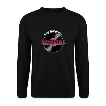 Meine Welt ist eine Scheibe / Schallplatte, Vinyl - Unisex Pullover - Schwarz - Vorne - Alina (178cm) & Michal (187cm)