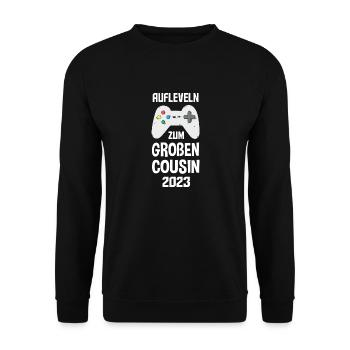 Großer Cousin 2023 Gaming Gamer Geschenk - Unisex Pullover - Schwarz - Vorne - Alina (178cm) & Michal (187cm)