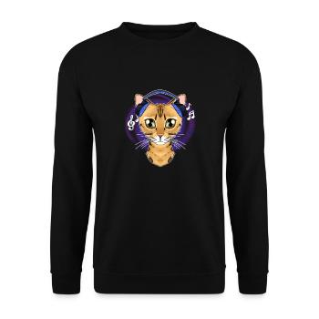 Cute Bengal Cat I Music Lover I Headphones - Unisex Pullover - Schwarz - Vorne - Alina (178cm) & Michal (187cm)