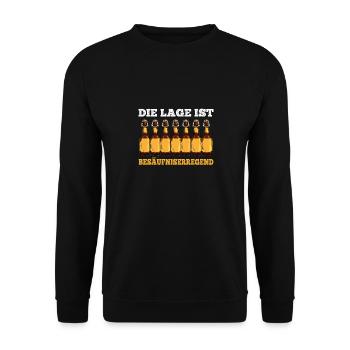 Die Lage ist Besäufniserregend Bier Wein Nachbar - Unisex Pullover - Schwarz - Vorne - Alina (178cm) & Michal (187cm)
