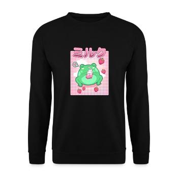 Funny Frog strawberry milk Cool Amphibian Lover - Unisex Sweatshirt - black - Front - Alina (178cm) & Michal (187cm)