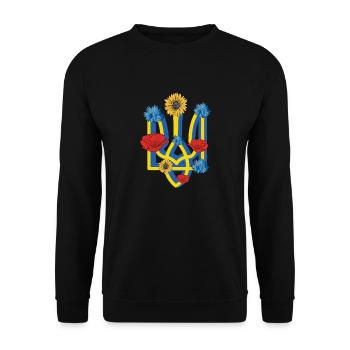 Ukraine Wappen Kornblumen Sonnenblumen Mohnblumen - Unisex Pullover - Schwarz - Vorne - Alina (178cm) & Michal (187cm)