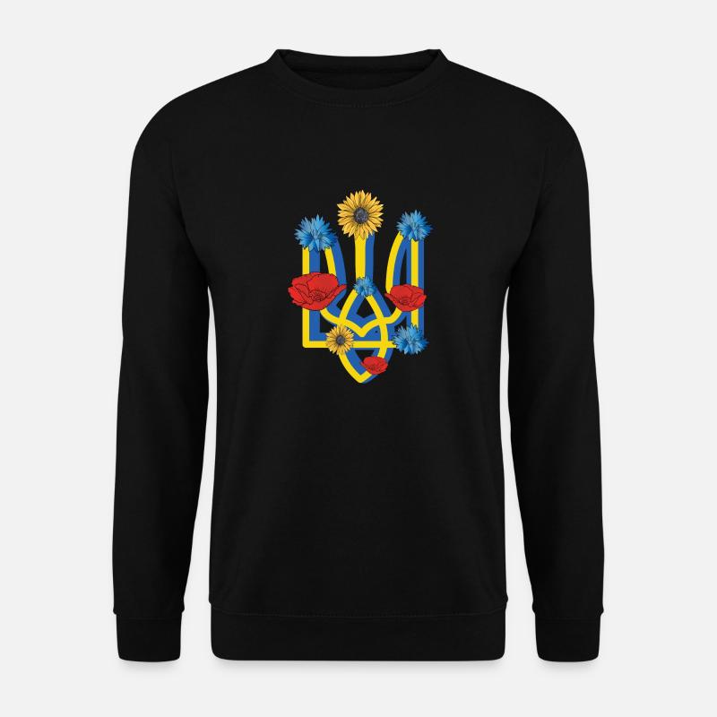 Ukraine Wappen Kornblumen Sonnenblumen Mohnblumen - Unisex Pullover - Schwarz