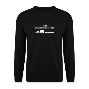 Ich und meine Follower CoolesCaravan Camping - Unisex Pullover - Schwarz - Vorne - Alina (178cm) & Michal (187cm)