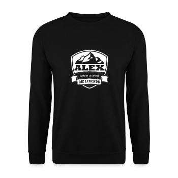 Name Vorname Alex Der Mann Der Mythos Die Legende - Unisex Pullover - Schwarz - Vorne - Alina (178cm) & Michal (187cm)