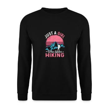 Just A Girl Who Loves Hiking Hike Hiker Mountains - Unisex Pullover - Schwarz - Vorne - Alina (178cm) & Michal (187cm)