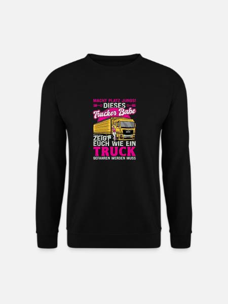 Trucker Babe Zeigt Euch Man Einen Truck Fährt - Unisex Pullover - Schwarz