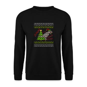Funny Tree Rex Ugly Christmas Sweater Lights Trex - Unisex Pullover - Schwarz - Vorne - Alina (178cm) & Michal (187cm)