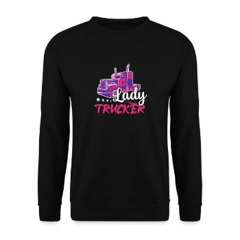Lady Trucker Truck Driver Trucking - Unisex Pullover - Schwarz - Vorne - Alina (178cm) & Michal (187cm)