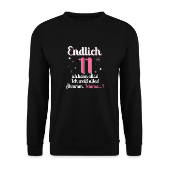 11. Geburtstag Mädchen 11 Jahre - Unisex Pullover - Schwarz - Vorne - Alina (178cm) & Michal (187cm)