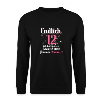 12. Geburtstag Mädchen 12 Jahre Alt Mama Ich Kann - Unisex Pullover - Schwarz - Vorne - Alina (178cm) & Michal (187cm)