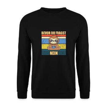 Faultier Morgen Kaffee T-Shirt - Unisex Pullover - Schwarz - Vorne - Alina (178cm) & Michal (187cm)