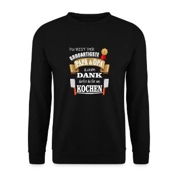 Bester Großartigster Papa und Opa darf Kochen - Unisex Pullover - Schwarz - Vorne - Alina (178cm) & Michal (187cm)