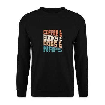 Café & Livres Et Chiens & Siestes Chien Caféiné Lo - Sweat-shirt Unisexe - noir - Devant - Alina (178cm) & Michal (187cm)