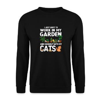 Arbeite in meinem Garten und hänge mit meinen Katzen zusammen - Unisex Pullover - Schwarz - Vorne - Alina (178cm) & Michal (187cm)