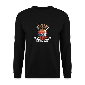 Ich hasse Golf Oh schöner Schlag Ich liebe Golf - Unisex Pullover - Schwarz - Vorne - Alina (178cm) & Michal (187cm)