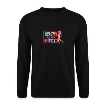 Siehst du meinen Putt an? Golf spielender Liebe - Unisex Pullover - Schwarz - Vorne - Alina (178cm) & Michal (187cm)