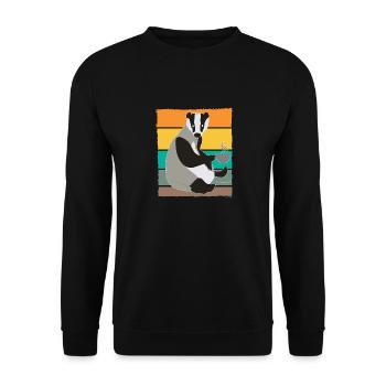 Dachs mit Heißgetränk - Unisex Pullover - Schwarz - Vorne - Alina (178cm) & Michal (187cm)