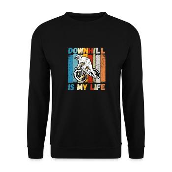 Downhill is My Life MTB RetroVintage - Unisex Sweatshirt - black - Front - Alina (178cm) & Michal (187cm)