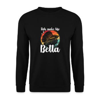 Fish Make Life Betta Siamese Fighting Fish - Sweat-shirt Unisexe - noir - Devant - Alina (178cm) & Michal (187cm)
