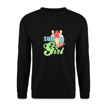 Vintage SUP Girl Rowing T-Shirt Present Gift - Unisex Sweatshirt - black - Front - Alina (178cm) & Michal (187cm)