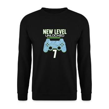 7 Years old 7 birthday outfit Gamer Gaming - Unisex Sweatshirt - black - Front - Alina (178cm) & Michal (187cm)