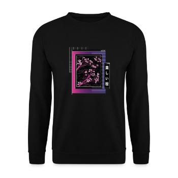 Vaporwave Aesthetic Kirschblüte Japan Japanese - Unisex Pullover - Schwarz - Vorne - Alina (178cm) & Michal (187cm)