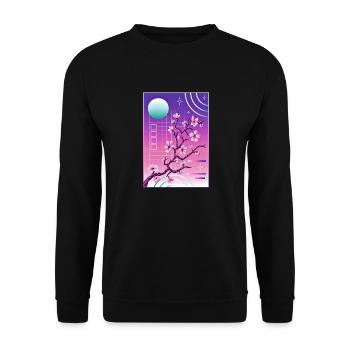 Vaporwave Aesthetic Kirschblüte Japan Japanese - Unisex Pullover - Schwarz - Vorne - Alina (178cm) & Michal (187cm)