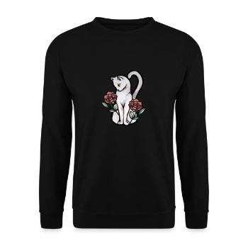 White cat roses - Unisex Sweatshirt - black - Front - Alina (178cm) & Michal (187cm)