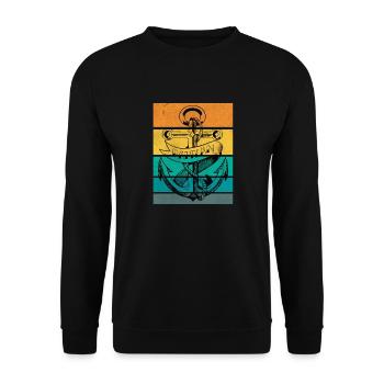 Retro Papitän Vatertag Boot Schiff Papa - Unisex Pullover - Schwarz - Vorne - Alina (178cm) & Michal (187cm)