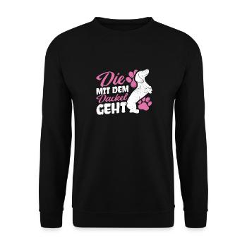 Die mit dem Dackel geht - Dackel Mama Muttertag Da - Unisex Pullover - Schwarz - Vorne - Alina (178cm) & Michal (187cm)