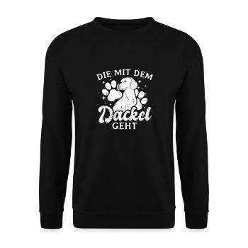 Die mit dem Dackel geht - Dackel Mama Muttertag Ge - Unisex Pullover - Schwarz - Vorne - Alina (178cm) & Michal (187cm)