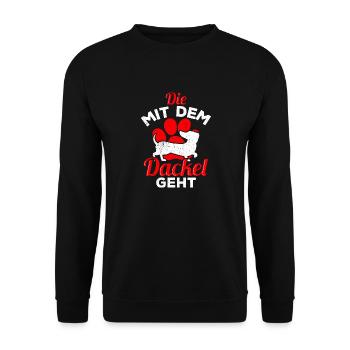 Die mit dem Dackel geht - Dackel Mama Muttertag Da - Unisex Pullover - Schwarz - Vorne - Alina (178cm) & Michal (187cm)