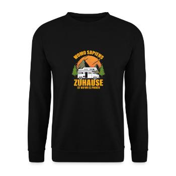 Womo Sapiens Zuhause Ist wo wir es parken Camper - Unisex Pullover - Schwarz - Vorne - Alina (178cm) & Michal (187cm)