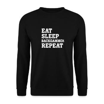 EAT SLEEP BACKGAMMON REPEAT FUNNY SARCASTIC - Unisex Pullover - Schwarz - Vorne - Alina (178cm) & Michal (187cm)