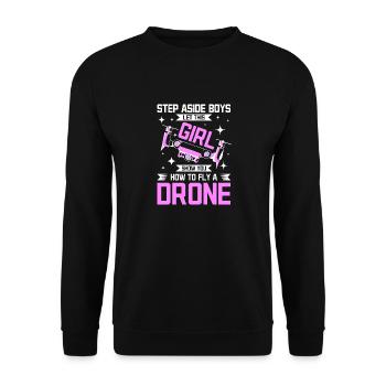 Let this girl show you how to fly a drone - Unisex Pullover - Schwarz - Vorne - Alina (178cm) & Michal (187cm)