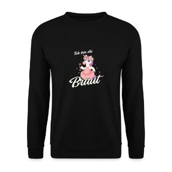 Ich bin die Braut Einhorn Brautjungfern Geschenk J - Unisex Pullover - Schwarz - Vorne - Alina (178cm) & Michal (187cm)