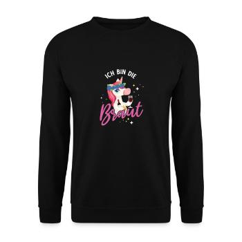 Ich bin die Braut Einhorn Brautjungfern Geschenk J - Unisex Pullover - Schwarz - Vorne - Alina (178cm) & Michal (187cm)