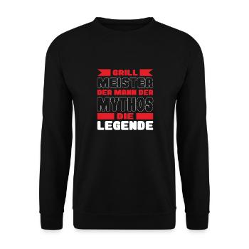 Grill und BBQ Spruch Grillmeister Mythos Legende - Unisex Pullover - Schwarz - Vorne - Alina (178cm) & Michal (187cm)