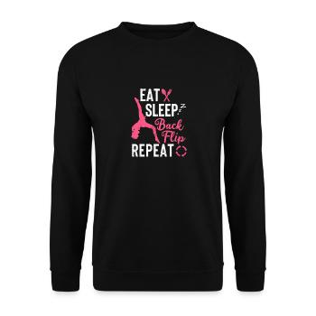 Eat Sleep Back Flip Repeat Akrobat Gymnastik Funny - Unisex Pullover - Schwarz - Vorne - Alina (178cm) & Michal (187cm)