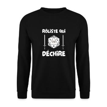 rôliste qui déchire - dé de 20 et épée - Sweat-shirt Unisexe - noir - Devant - Alina (178cm) & Michal (187cm)