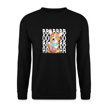 süßer kawaii corgi trinkt boba tee - Unisex Pullover - Schwarz - Vorne - Alina (178cm) & Michal (187cm)