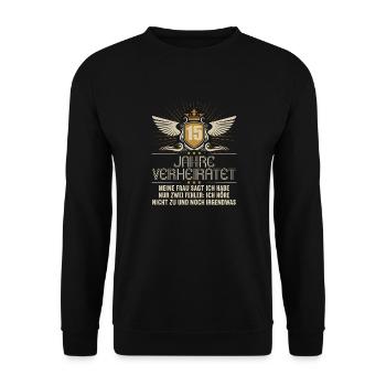 15 Jahre verheiratet nur 2 Fehler 15.Hochzeitstag - Unisex Pullover - Schwarz - Vorne - Alina (178cm) & Michal (187cm)
