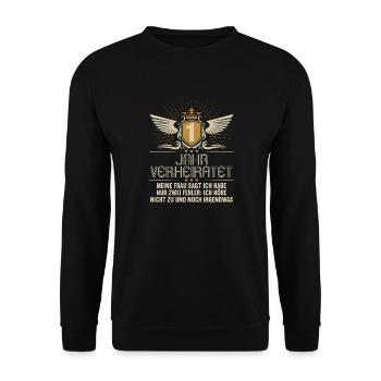 1 Jahr verheiratet nur 2 Fehler 1.Hochzeitstag - Unisex Pullover - Schwarz - Vorne - Alina (178cm) & Michal (187cm)