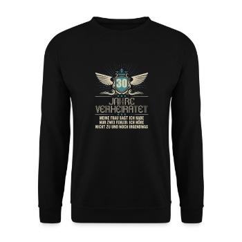 30 Jahre verheiratet nur 2 Fehler 30.Hochzeitstag - Unisex Pullover - Schwarz - Vorne - Alina (178cm) & Michal (187cm)