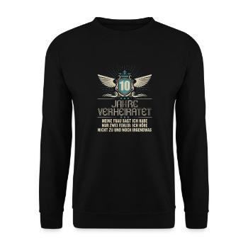 10 Jahre verheiratet nur 2 Fehler 10.Hochzeitstag - Unisex Pullover - Schwarz - Vorne - Alina (178cm) & Michal (187cm)