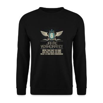 6 Jahre verheiratet nur 2 Fehler 6.Hochzeitstag - Unisex Pullover - Schwarz - Vorne - Alina (178cm) & Michal (187cm)