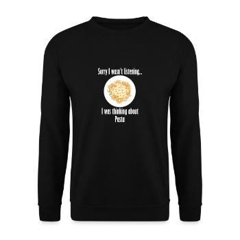 Spaghetti essen Lustiges Sprichwort italienische - Unisex Pullover - Schwarz - Vorne - Alina (178cm) & Michal (187cm)